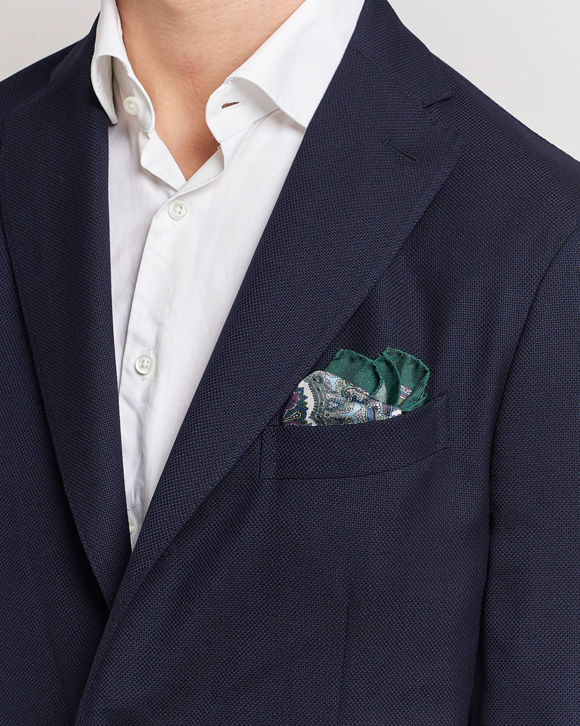 Eton Silk Paisley Print Pocket Square Green
