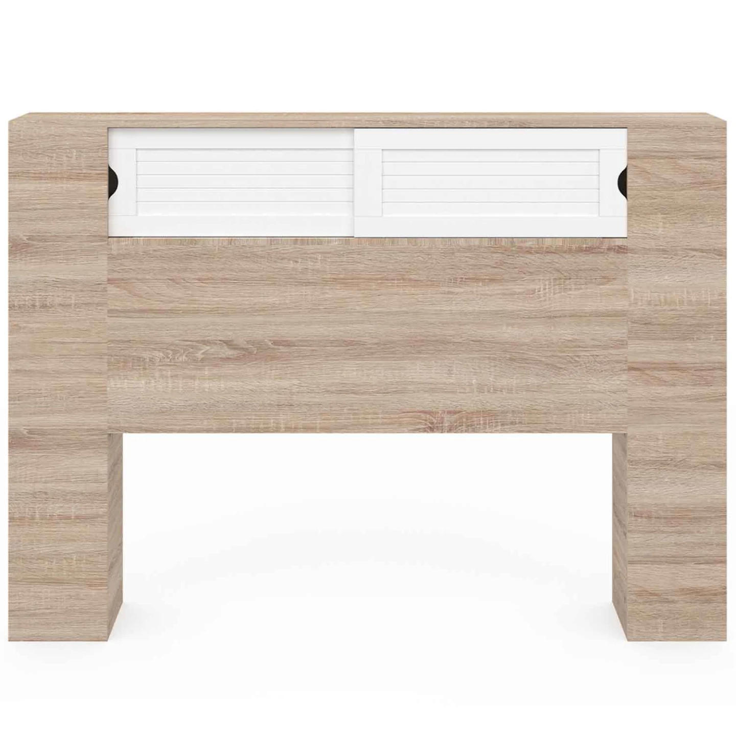 Tête de lit sur pied SALEM 145 cm avec rangements fermés et niches bois et blanc
