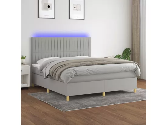 Sommier tapissier et matelas et LED Gris clair 180x200 cm Tissu