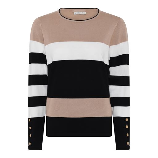Micha Basic Viscose Stripe Striktrøje, Black/Camel/Off White, M
