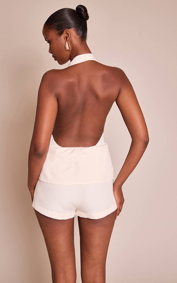 Pale Yellow Combishort À Col Et Boutonnage Détaillé Couleur Crème