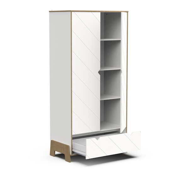 Albizia Armoire 2 portes + 1 tiroir   Blanc / chêne        de               CBA Meubles