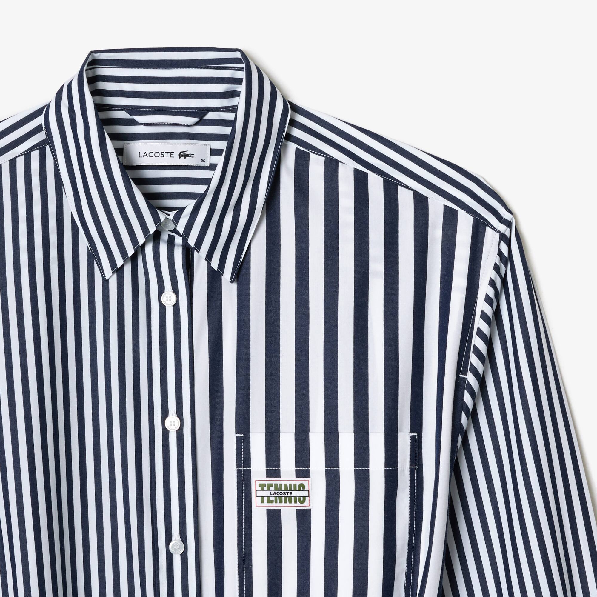 Shirtkleid aus gestreifter Baumwoll-Popeline Kleider & Röcke - Blau - Lacoste - Damen