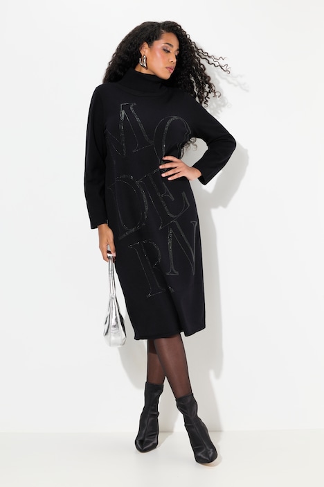 Strickkleid, Buchstaben, Stehkragen, Langarm