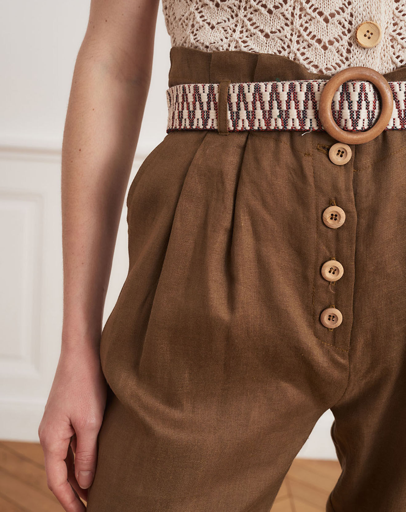 La Petite Francaise Pantalon 100% Lin Peter kaki