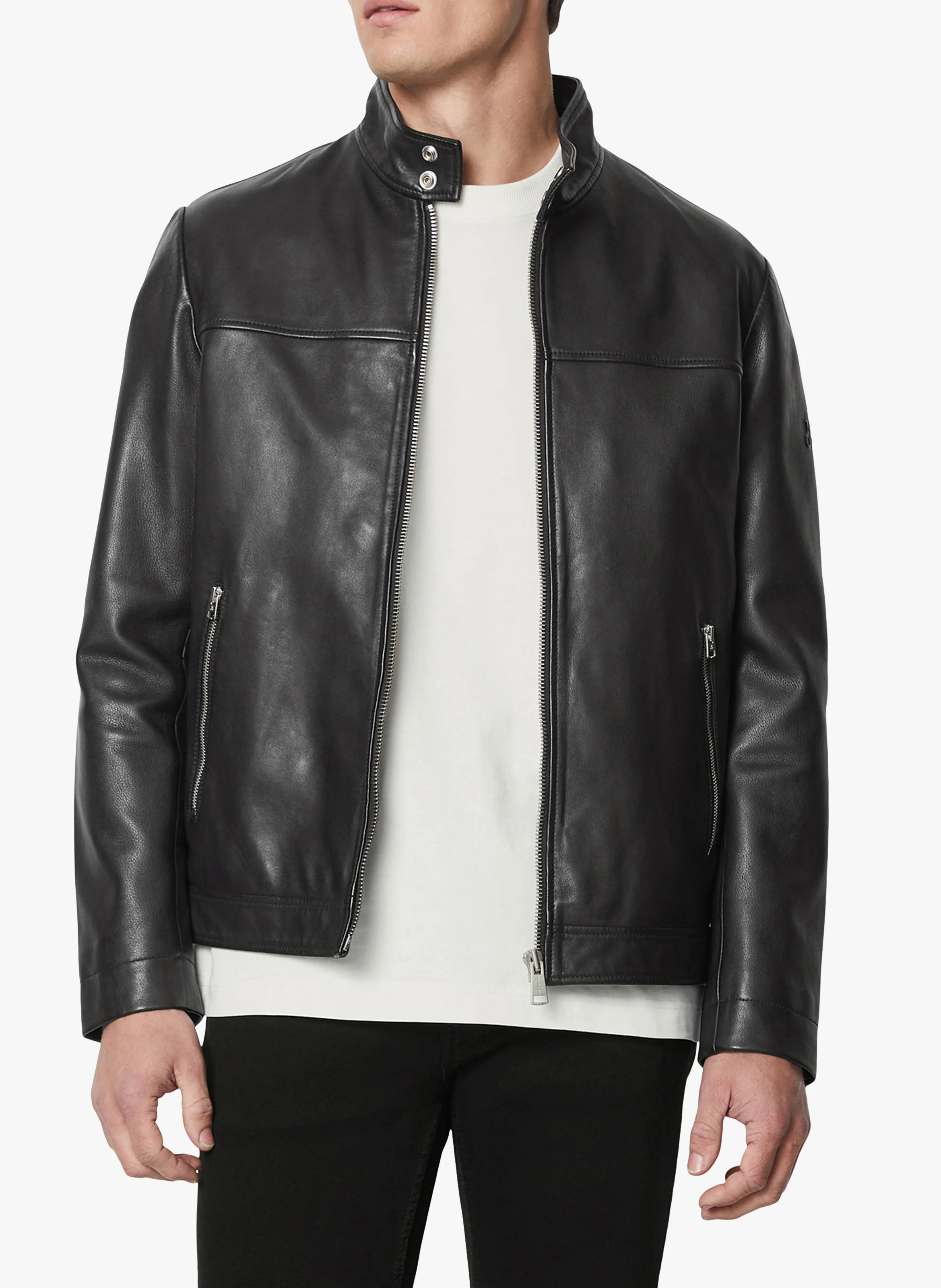 Veste col montant en cuir | Noir