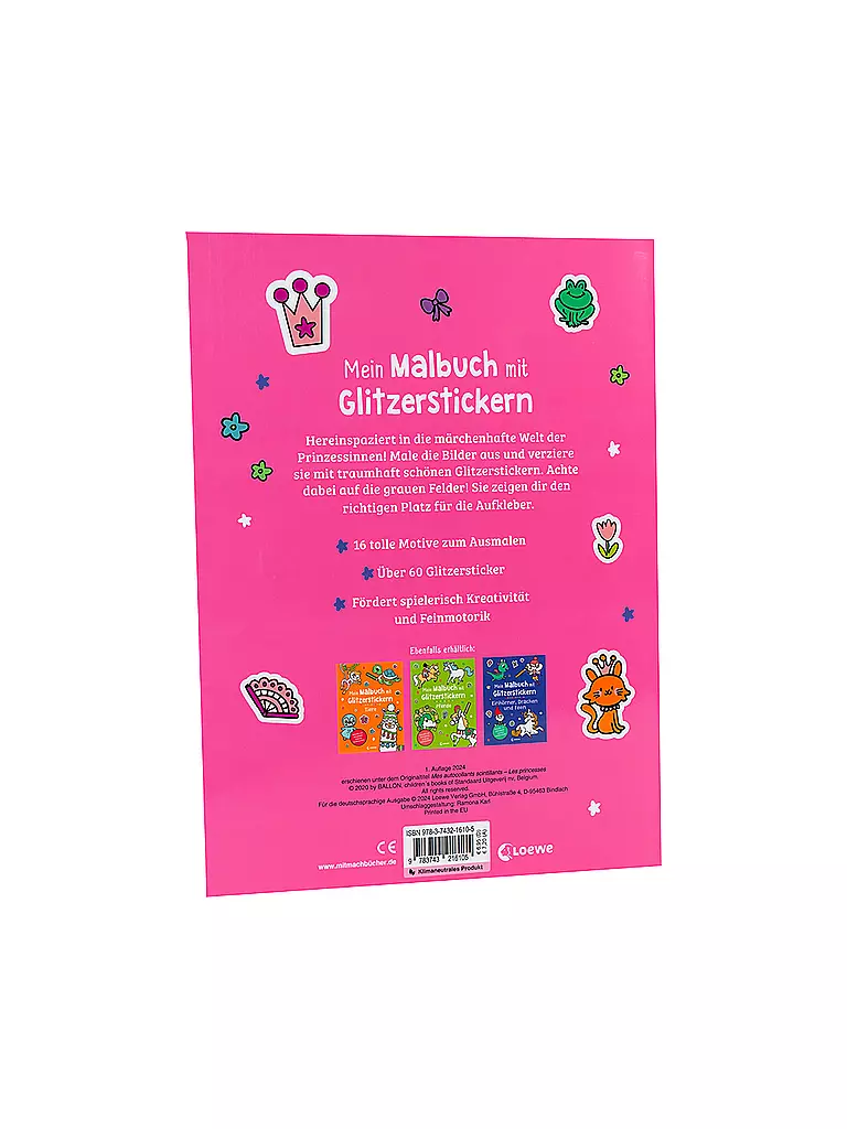 LOEWE VERLAG Mein Malbuch mit Glitzerstickern - Prinzessinnen keine Farbe