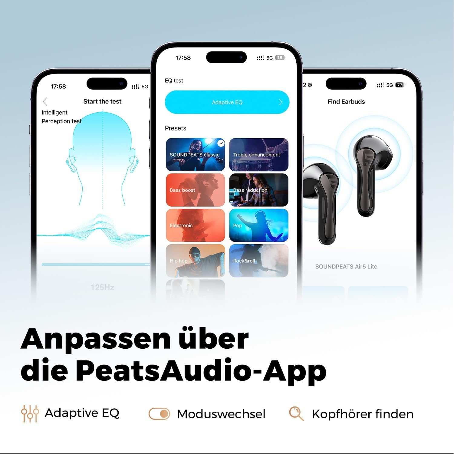 Air 5 Lite True Wireless Bluetooth 5.4 In-Ear Kopfhörer Headset 30 Stunden Spielzeit mit Ladecase (B0D7CB26XN) - Schwarz