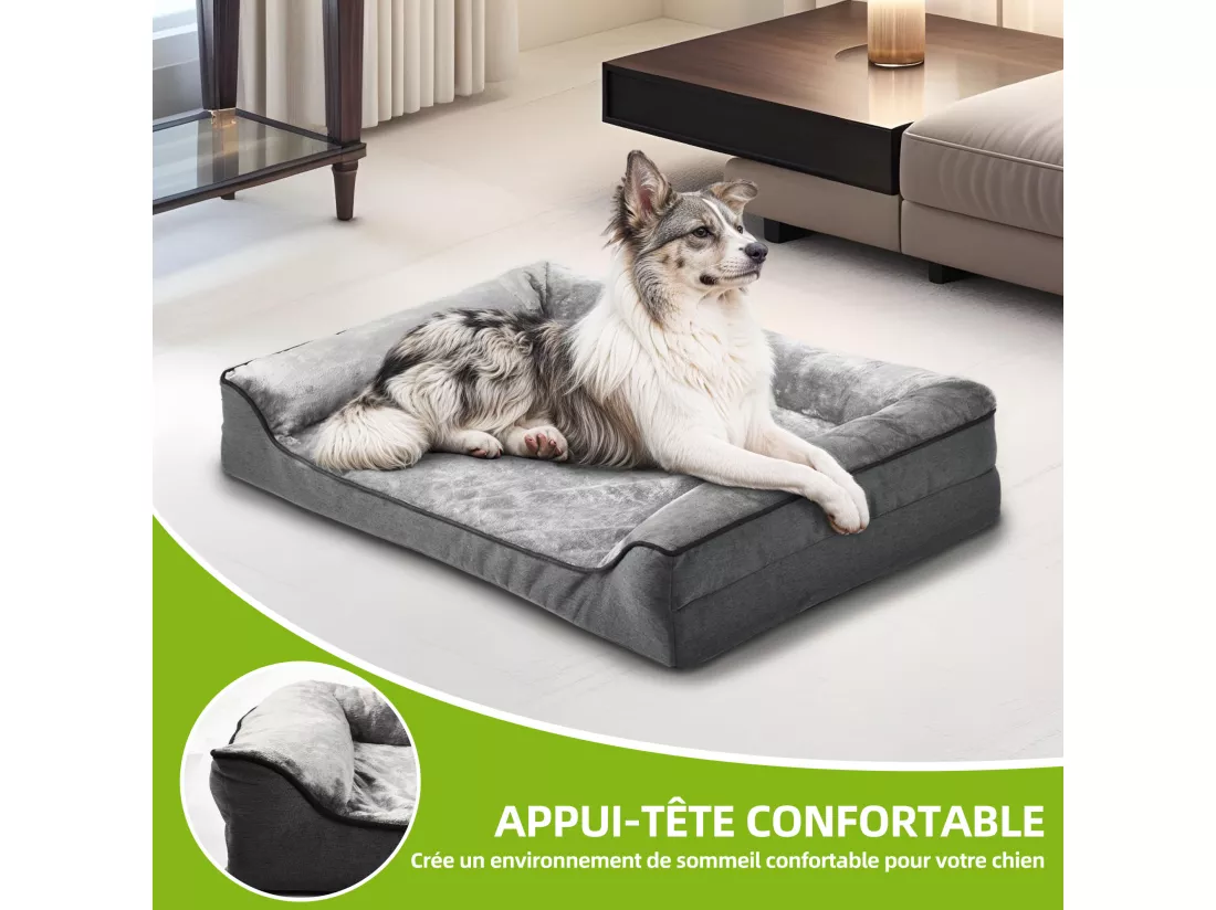 YITAHOME Panier Flanelle- pour Chien avec coussin- Tapis Orthopédique - Dehoussable - Lavable Lit Chien - 106x80cm - Gris