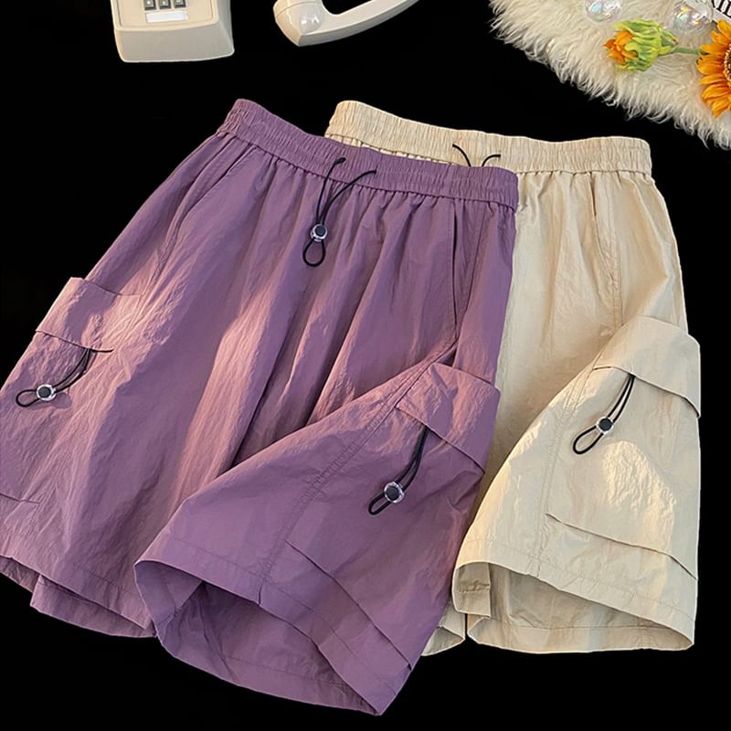 Derbundy - Mid Rise Plain Cargo Shorts