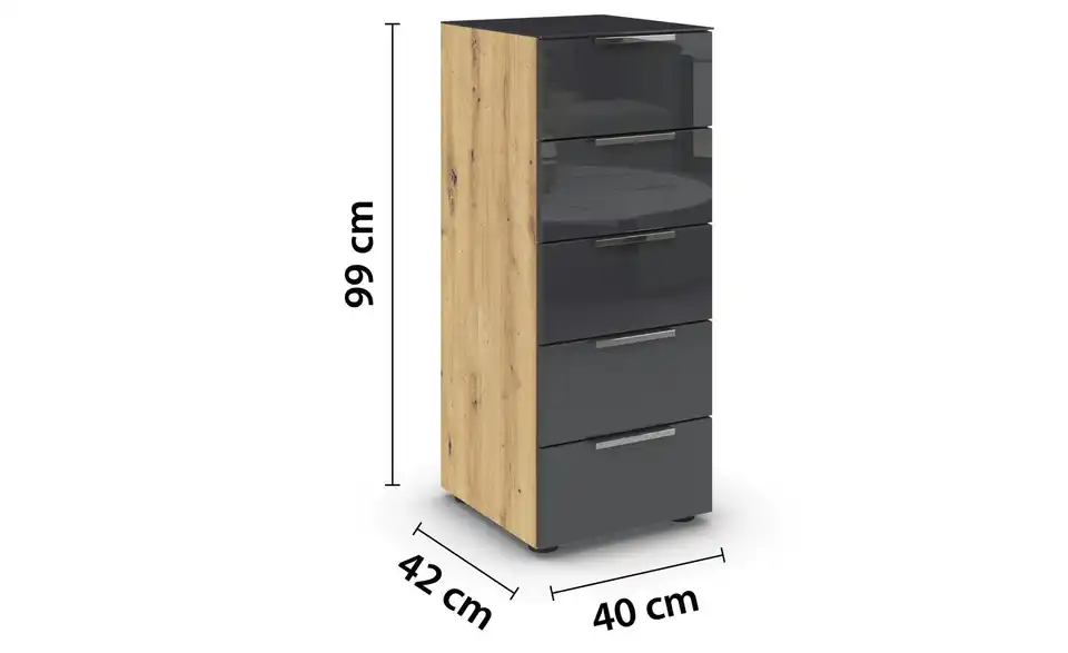Kommode 40 cm verchromt Basaltgrau, Eiche Artisan (Nachbildung)