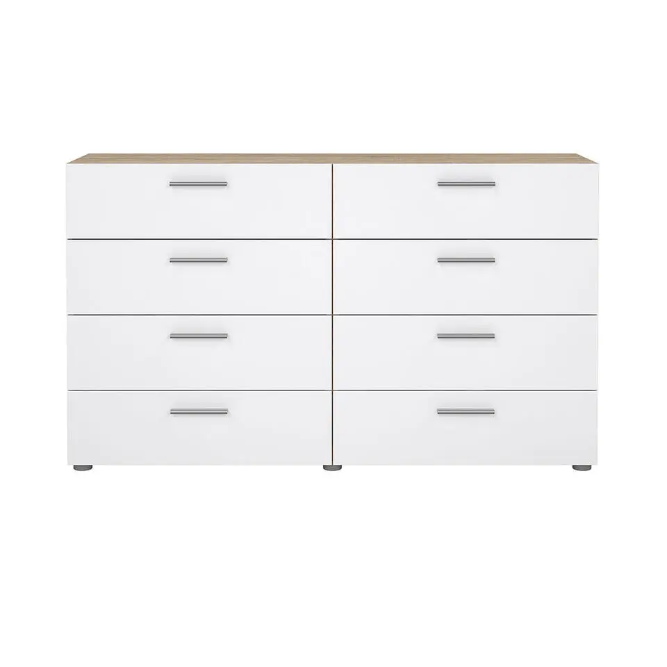 Hioshop Pepe kommode 8 lades eikenstructuur decor- wit hoogglans