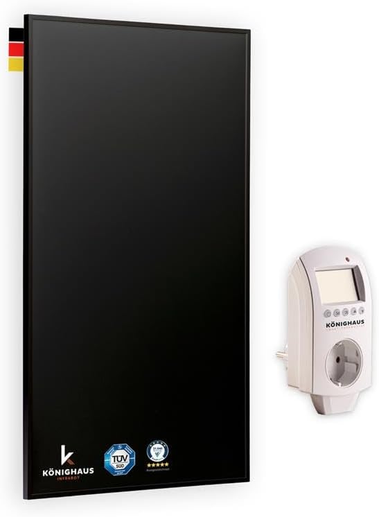 Könighaus Infrarotheizung - 1000 Watt Black Edition mit Smart Thermostat inkl. App (IOS/Android) - TÜV SÜD + 5 Jahre Herstellergarantie ✓ Doppelter Überhitzungsschutz ✓ schnell auf Betriebstemperatur