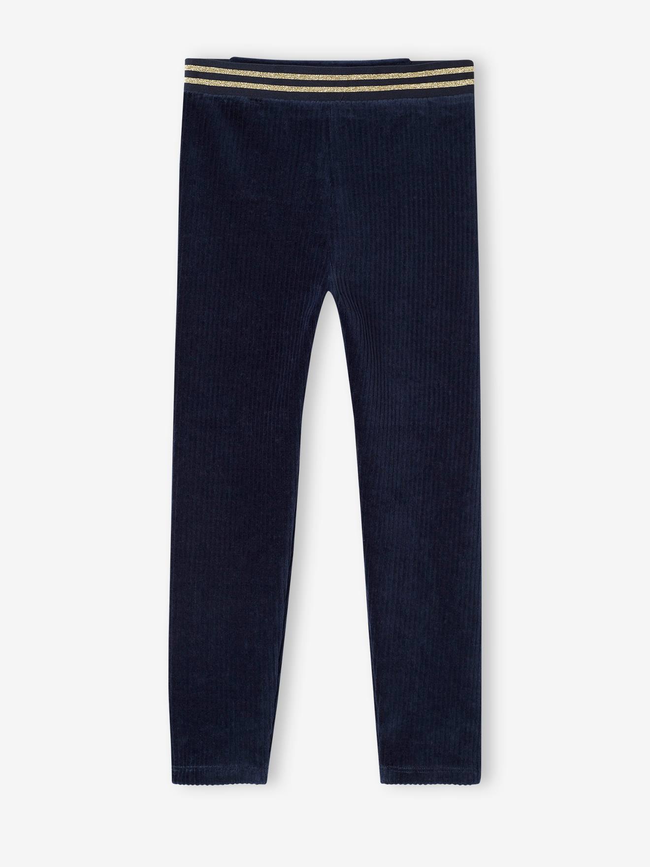 Calças legging de veludo cotelê, lisas, marrom médio, para meninas.