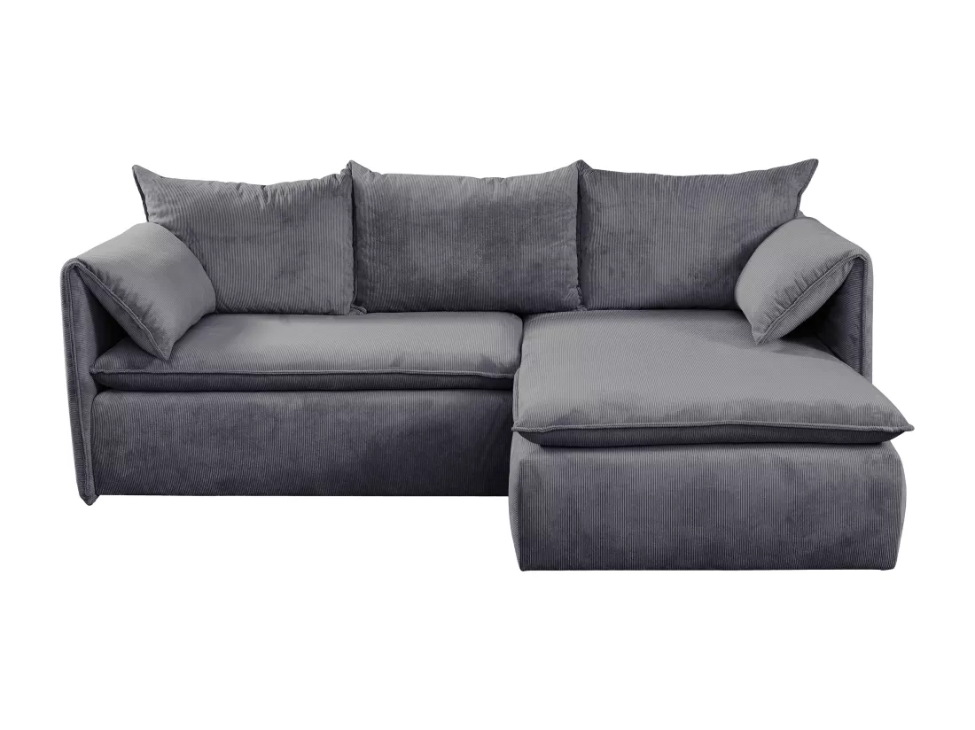 Canapé d'angle droit convertible en velours côtelé bleu gris TEODORA