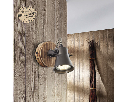 Wandspot, 1-lichts, HxB 13x9,5 cm, bruin/zwart