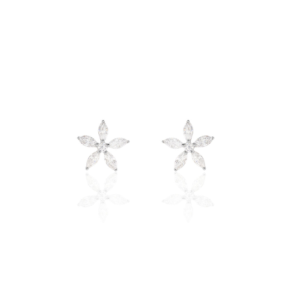 Boucles D'oreilles Puces Horcia Or Blanc Oxyde De Zirconium