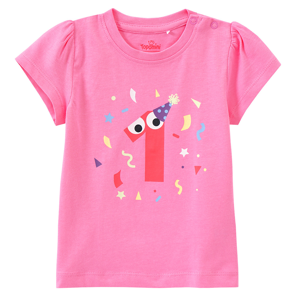 Topomini Baby T-Shirt mit Geburtstagszahl 1 pink