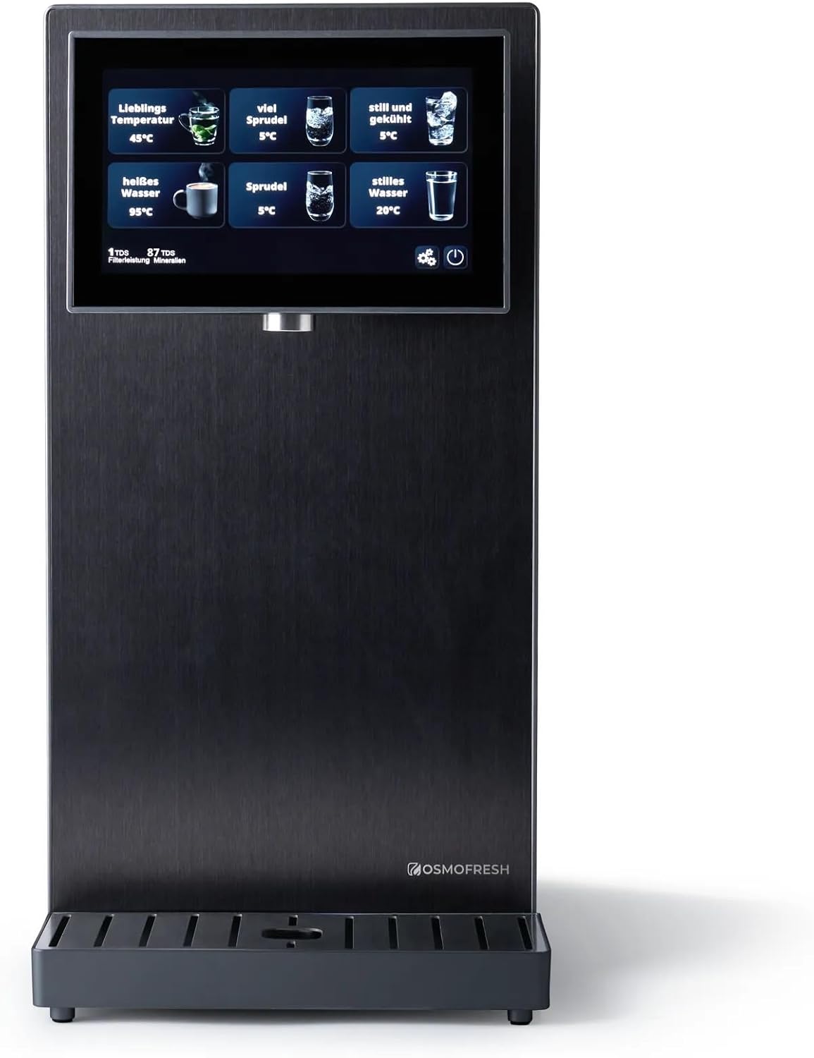 OsmoFresh Fusion Pro Auftisch Osmoseanlage | Wassersprudler|Kühlung| Keine Installation | Heißwasserspender | 7x Filterung | Mineralisierung | 3-fach UV-C | Festwasseranschluss |Abwasserverhältnis 4:1