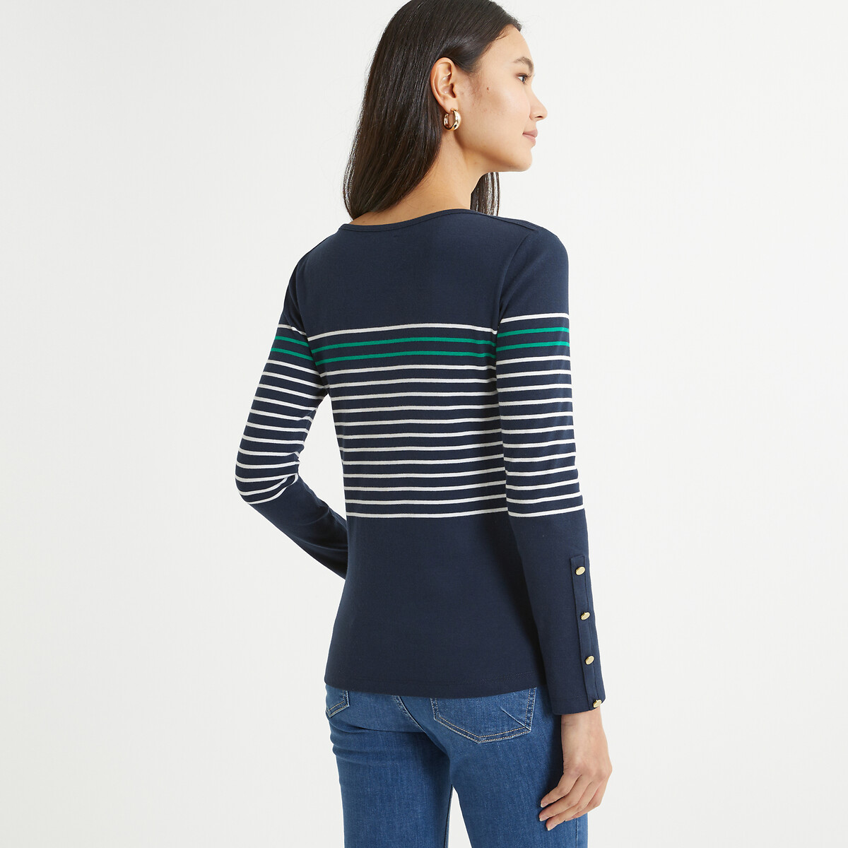 ANNE WEYBURN<br>Camiseta listrada, gola redonda, mangas compridas