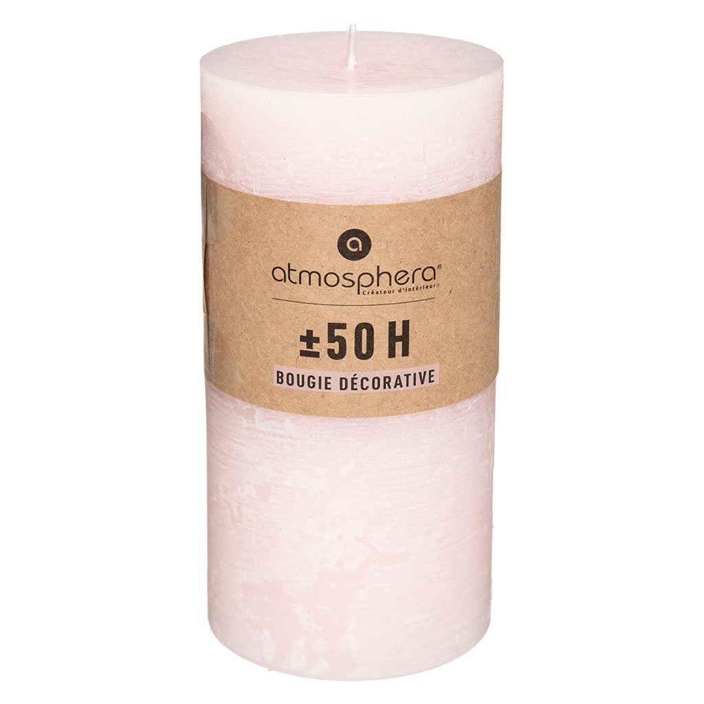 Bougie cylindrique rustique rose D 6.8x14cm
