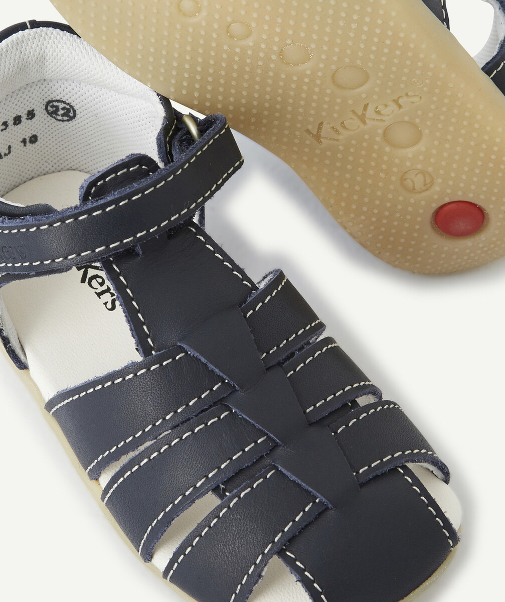 KICKERSLES SANDALES PREMIERS PAS EN CUIR BLEU
