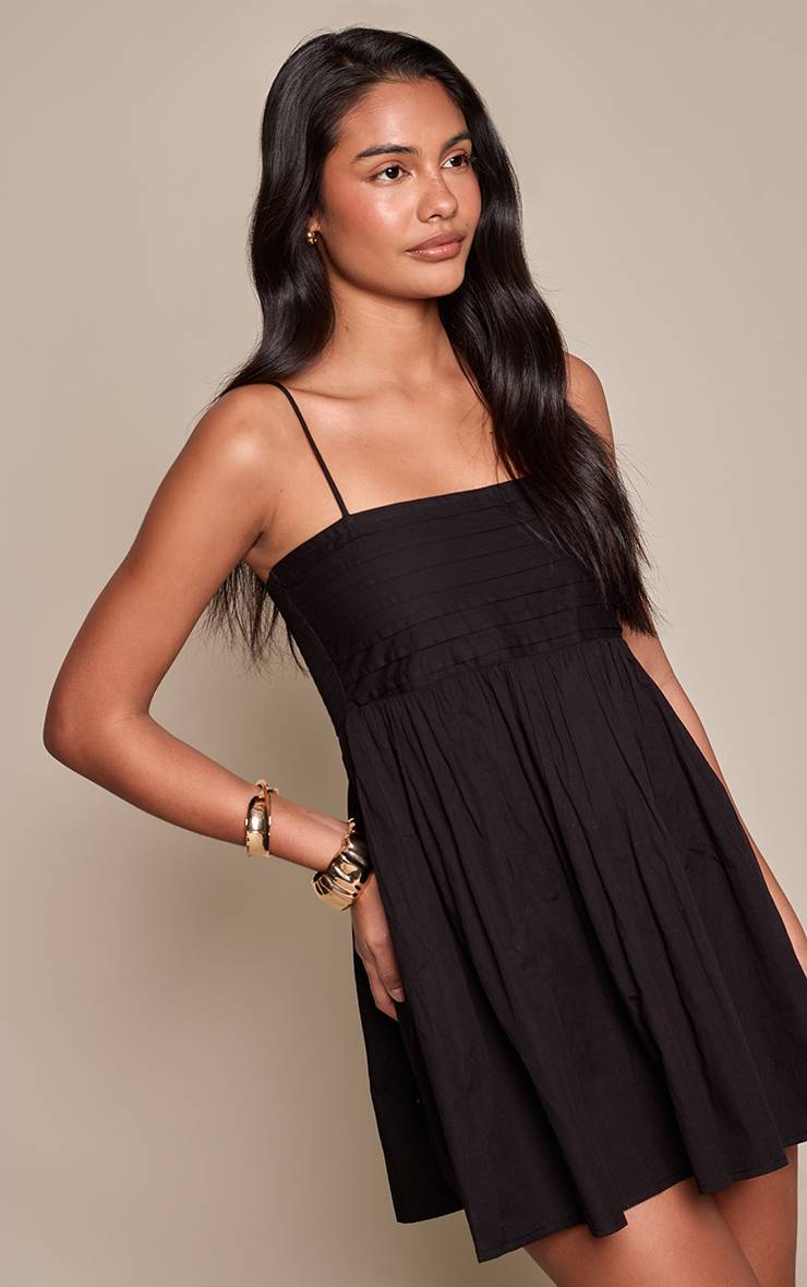 Noir Robe Mini À Bretelles Aspect Lin
