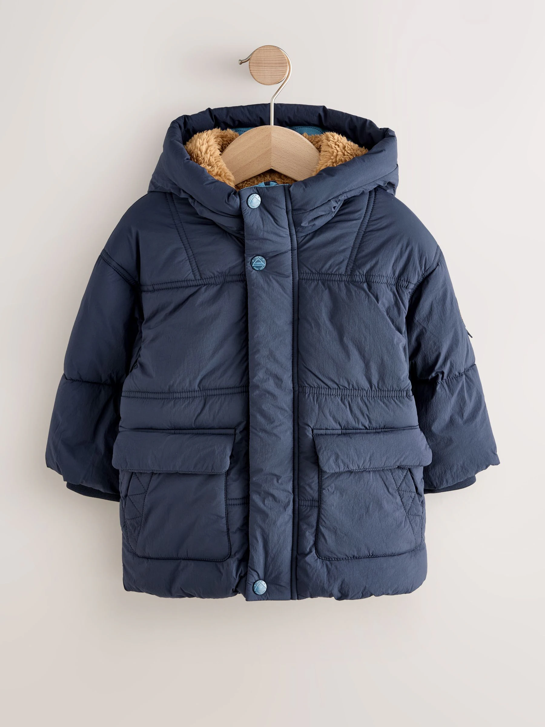 Marineblauw - Gewatteerde, regenbestendige jas met borgvoering (3mnd-7jr)