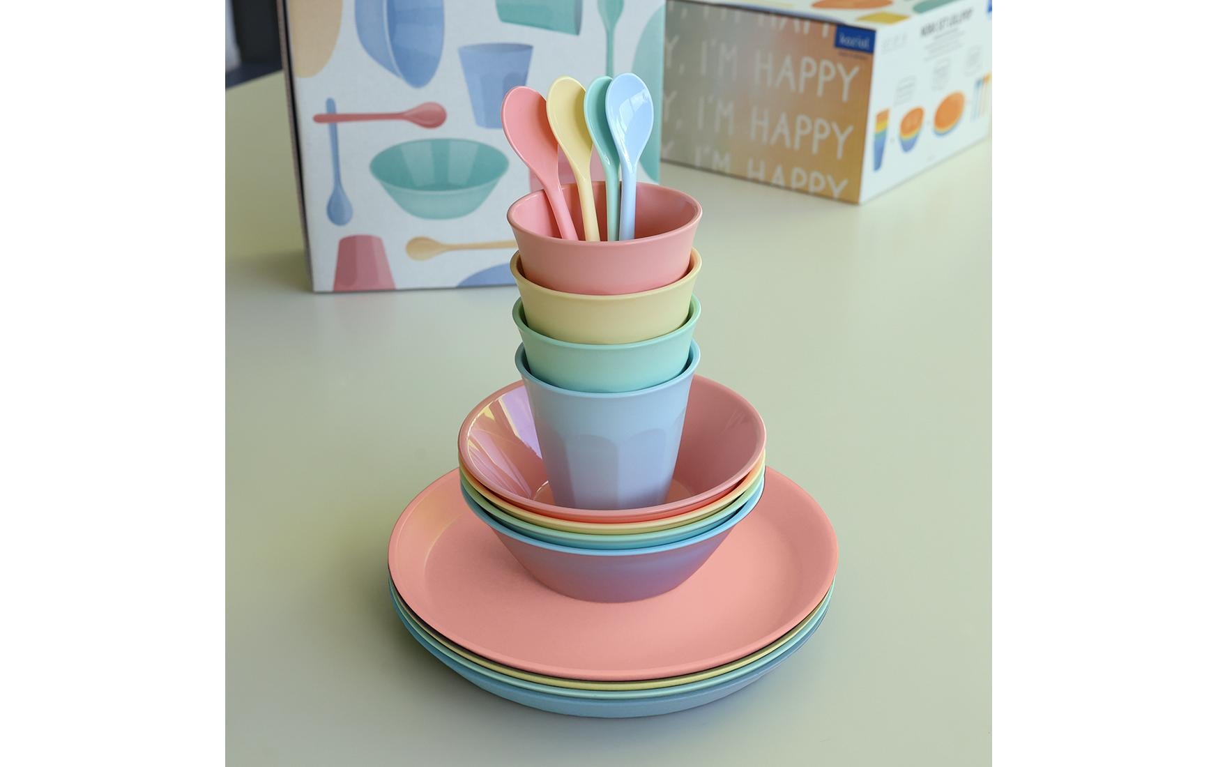 Geschirrset NORA MACARONS 16-teiligGeschirrset ideal für Picknick und Camping
