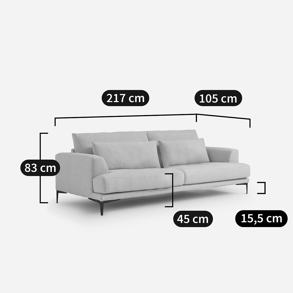 AM.PM<br>Sofá de 3 espinhas em pelúcia de linho, Marsile