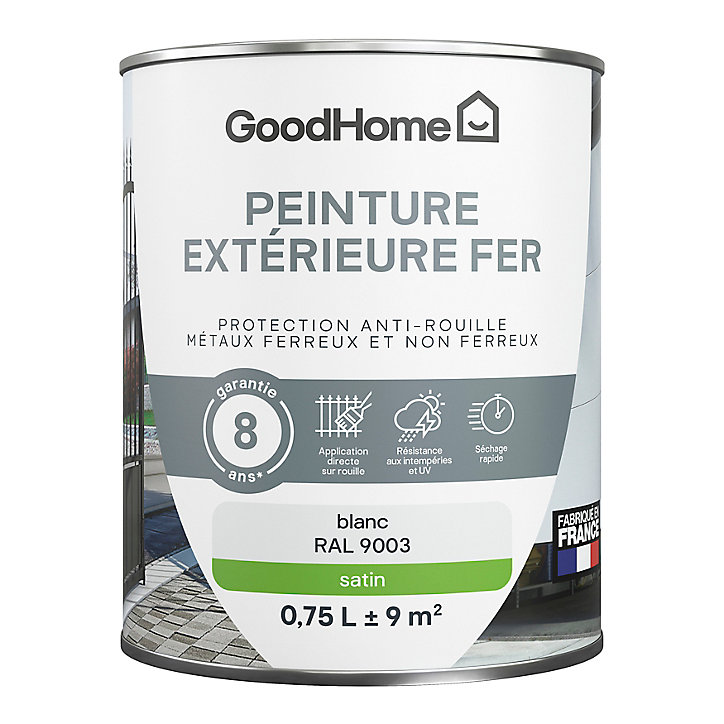 Peinture extérieure métal GoodHome blanc RAL 9003 satin 0.75L