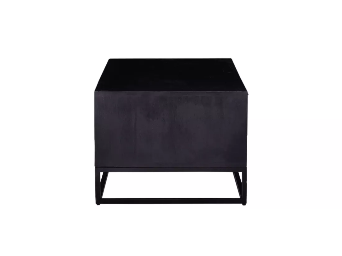 Table basse avec 1 tiroir et 1 niche en bois d'acacia et métal - Naturel foncé et noir - ALYONA