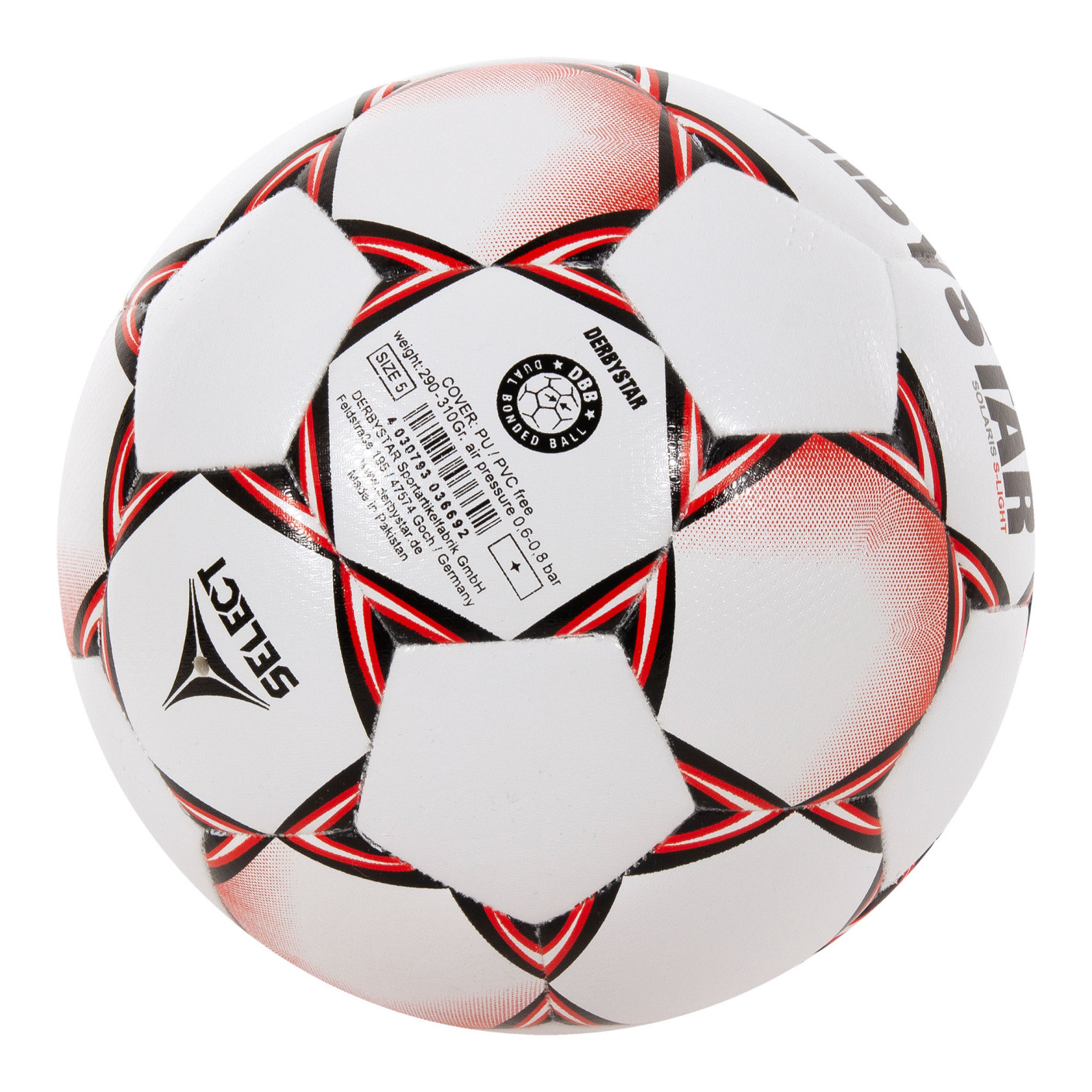 Derbystar Solaris Super Light Voetbal Maat 5 Wit Rood Zwart