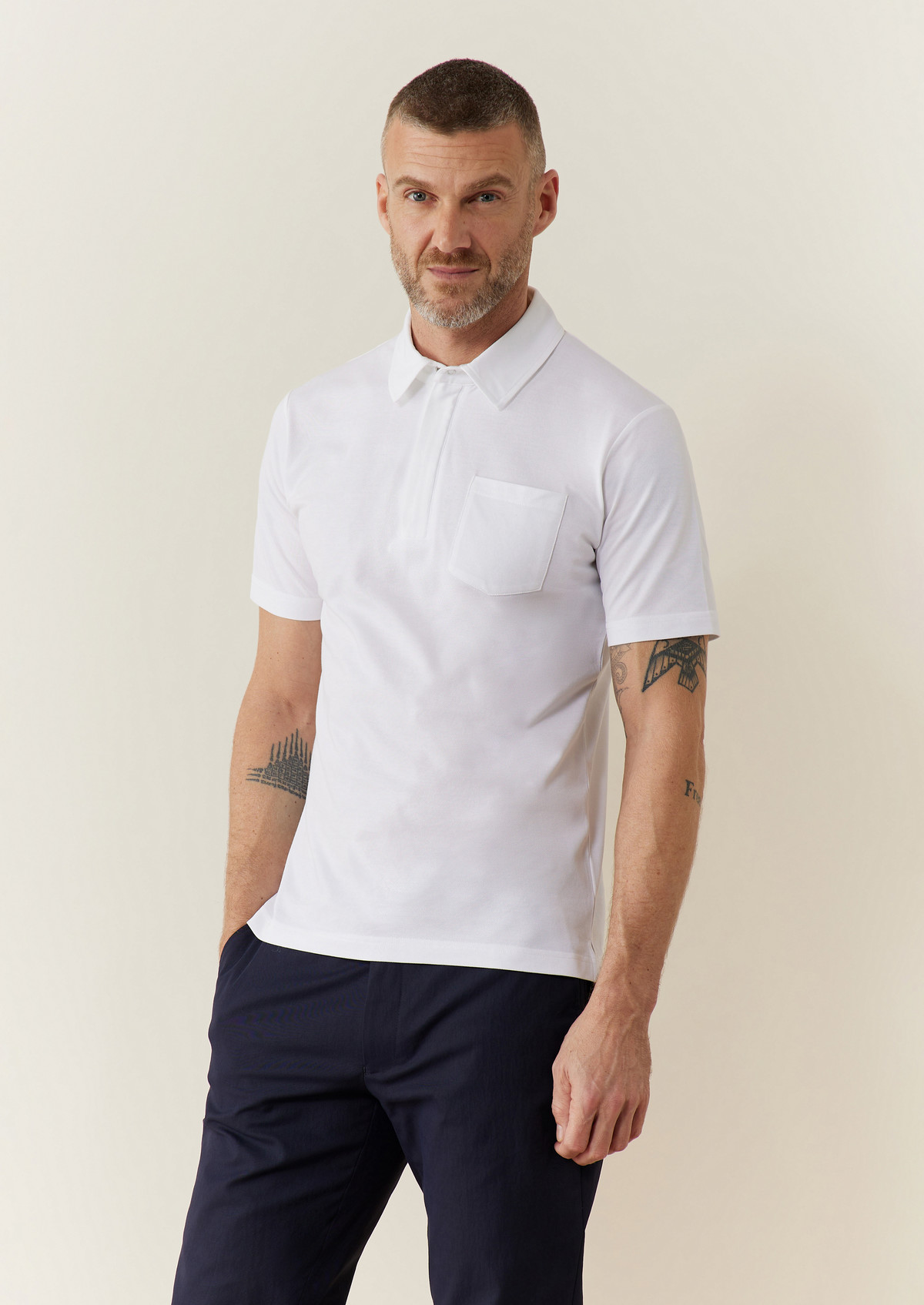 Polo Prodigieux en coton mélangé uni blanc