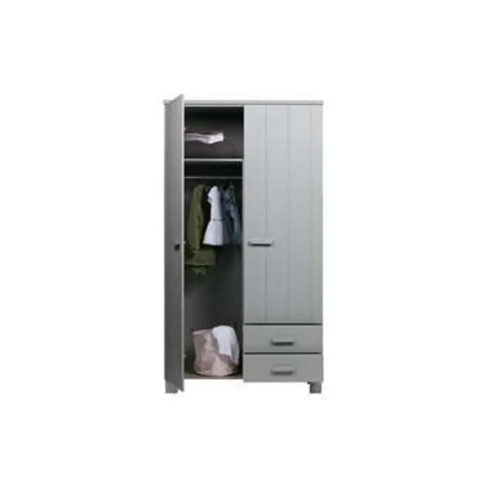 WOOOD Dennis Kast Met Laden - Grenen - Betongrijs - 202x111x55