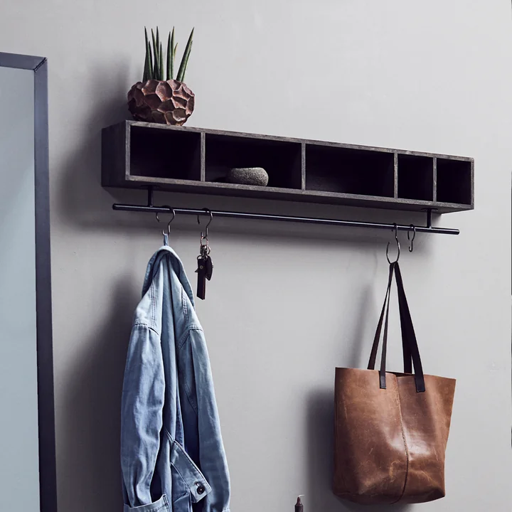 Muubs - Chelsea Wandgarderobe mit Ablage, 110 x 15 cm, Eiche gebeizt / schwarz