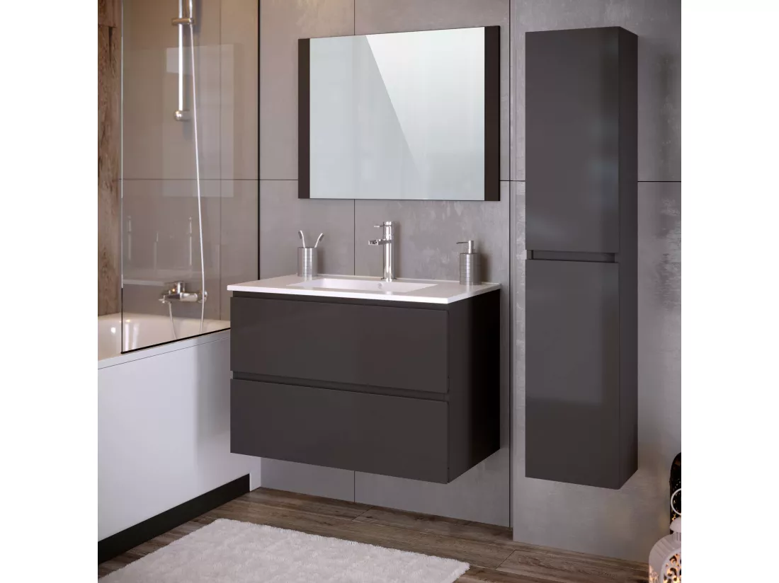 Colonne de salle de bain NELI 2 portes 140x30x27 cm gris anthracite T-BATH
