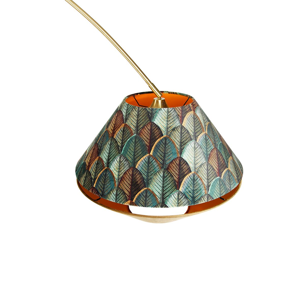 Booglamp messing met dubbele velours kap blad dessin en beige - XXL