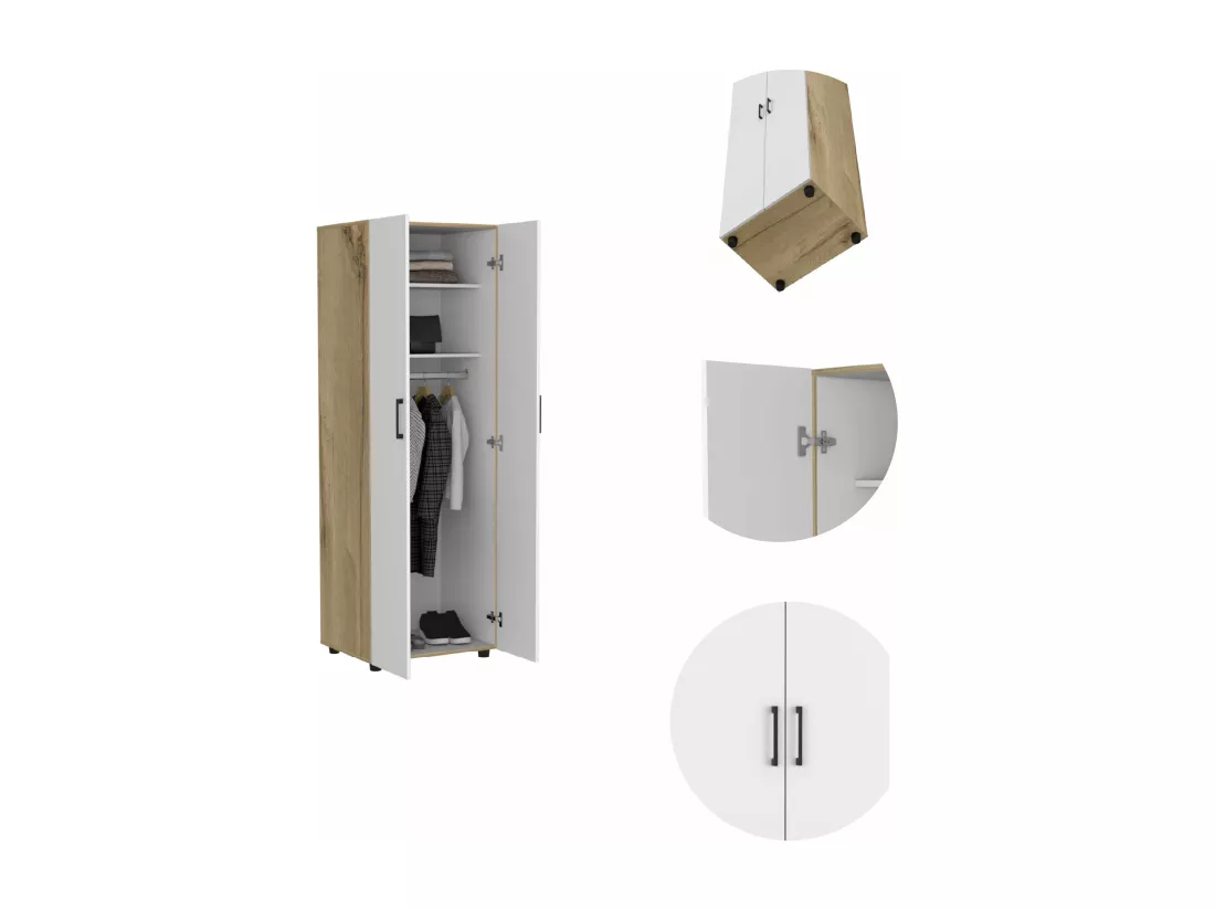 Armoire éther à 2 noDo, 180 cm à x 60 cm et x 48,5 cm P, blanc / dune
