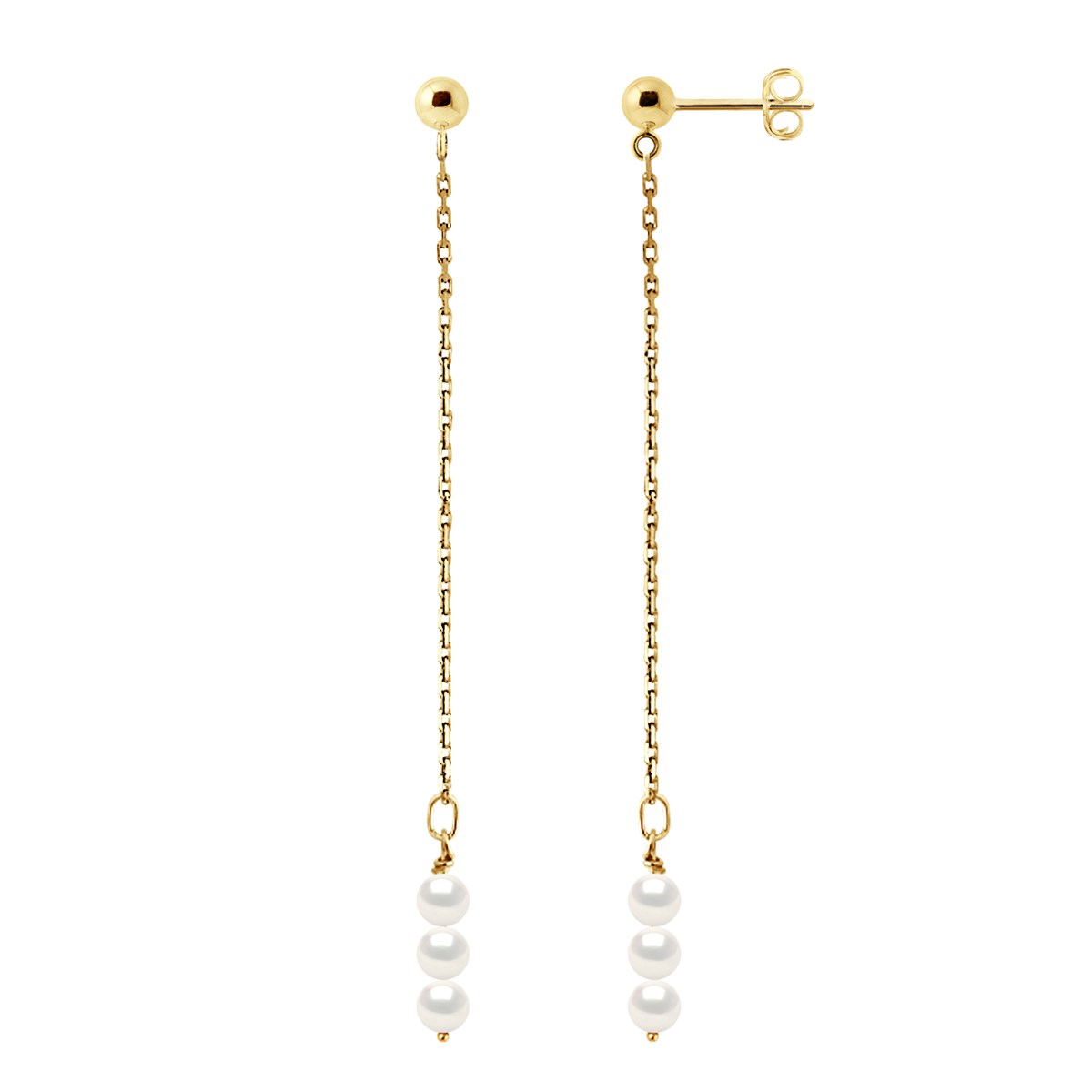 STELLA - Boucles d'Oreilles Perles d'Eau Douce 4-5 mm Blanches Or Jaune