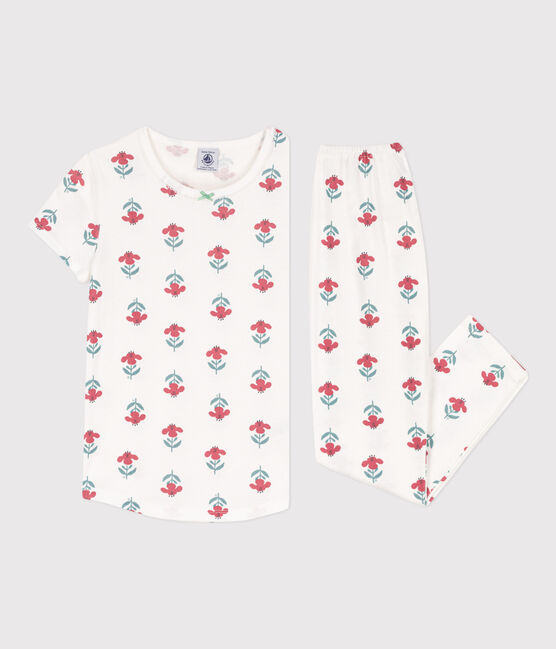 Pyjama manches courtes fleurs en coton petite fille