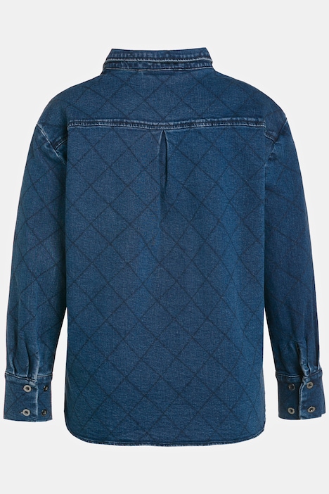 Jeansbluse, Diamant-Stepp, Oversized, Hemdkragen, Langarm