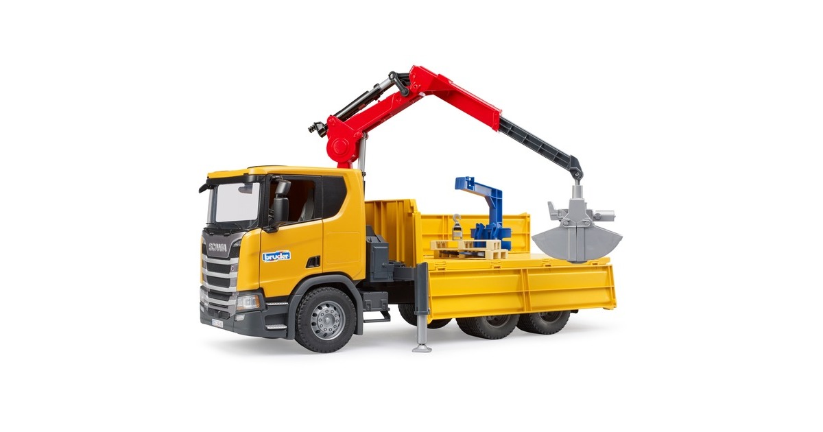 bruderScania Super 560R constructie vrachtwagen met kraan en 2 pallets Modelvoertuig  (03551)
