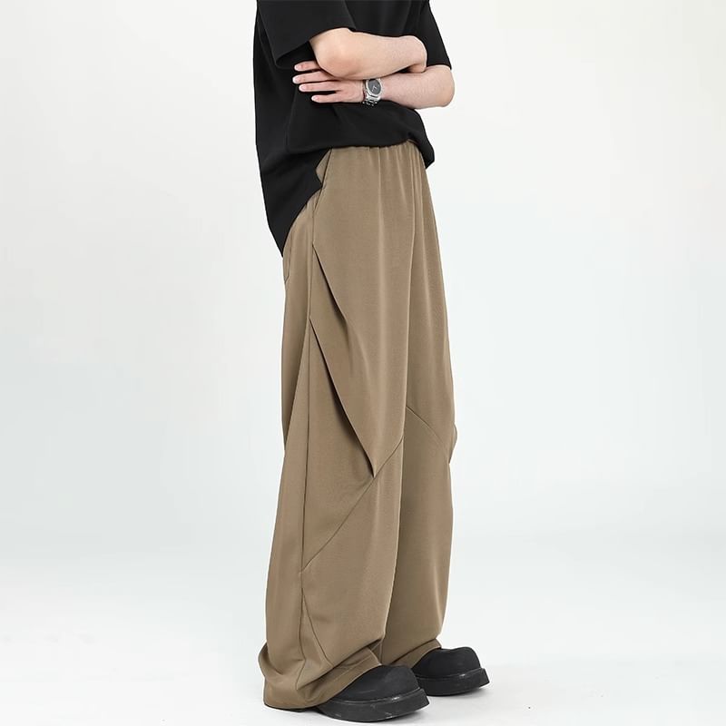 emeisa - Mid Rise Plain Panel Straight Leg Broek