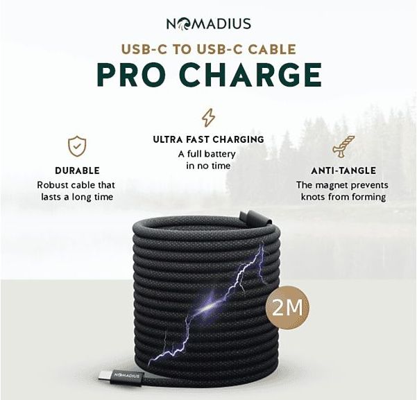 Nomadius ProCharge USB C Naar USB C Kabel - 2 Meter - PD240W