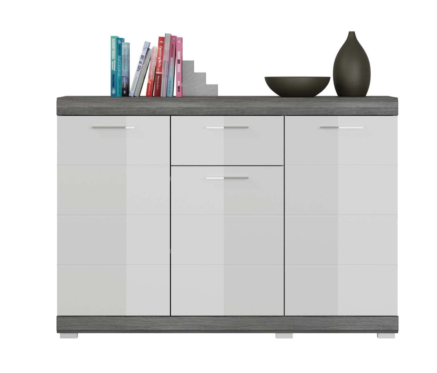 Kommode Scout Rauchsilber / Weiß Hochglanz 120x85x37 cm