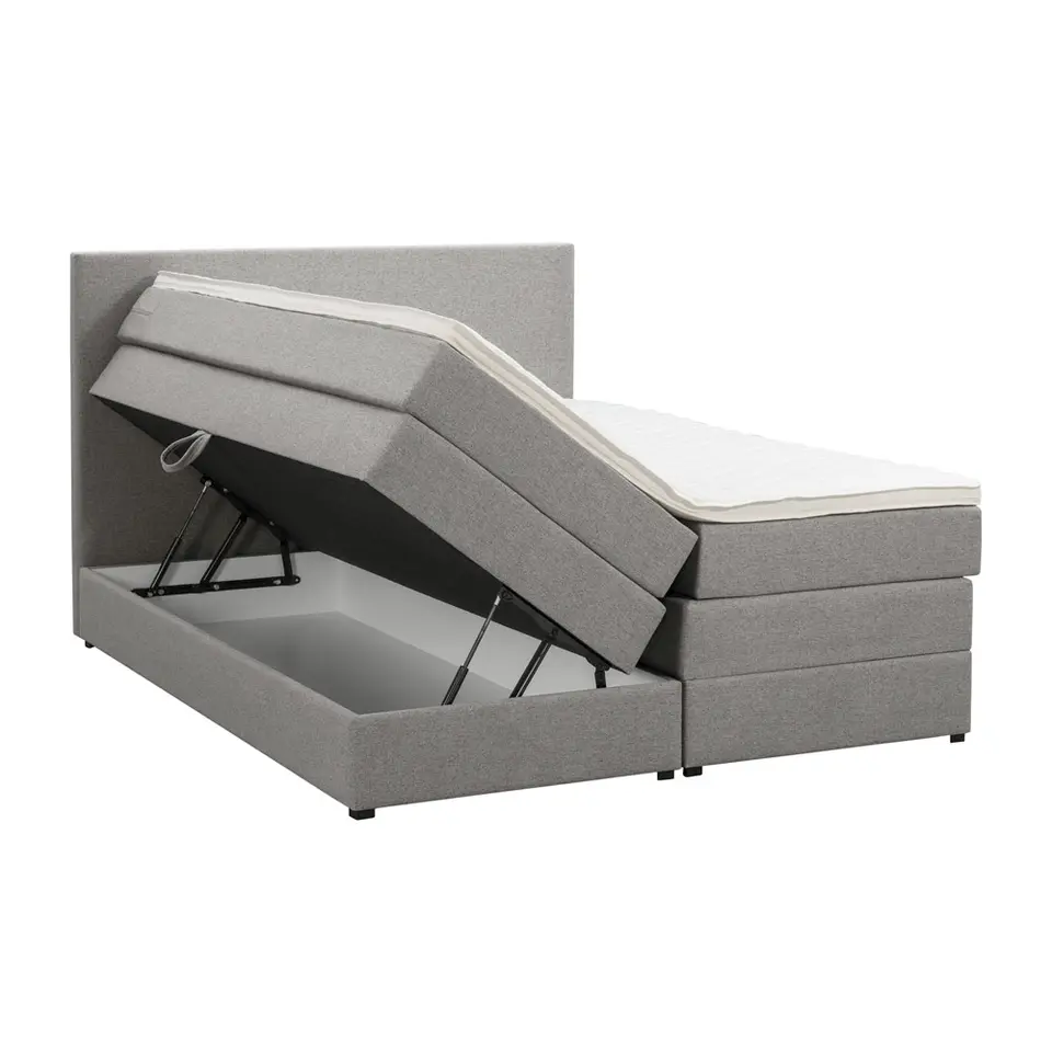 Boxspring met opbergruimte Liv egaal - lichtgrijs - 140x200 cm