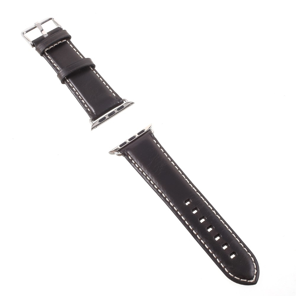 Apple Watch (49/46/45/44 mm) Echtleder Vintage Armband mit Dornschliesse (Gelenkumfang: 180-220mm) - Schwarz