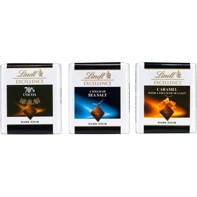 Carrés chocolat noir Excellence Lindt - Boîte distributrice de 1 kg - 100 pièces
