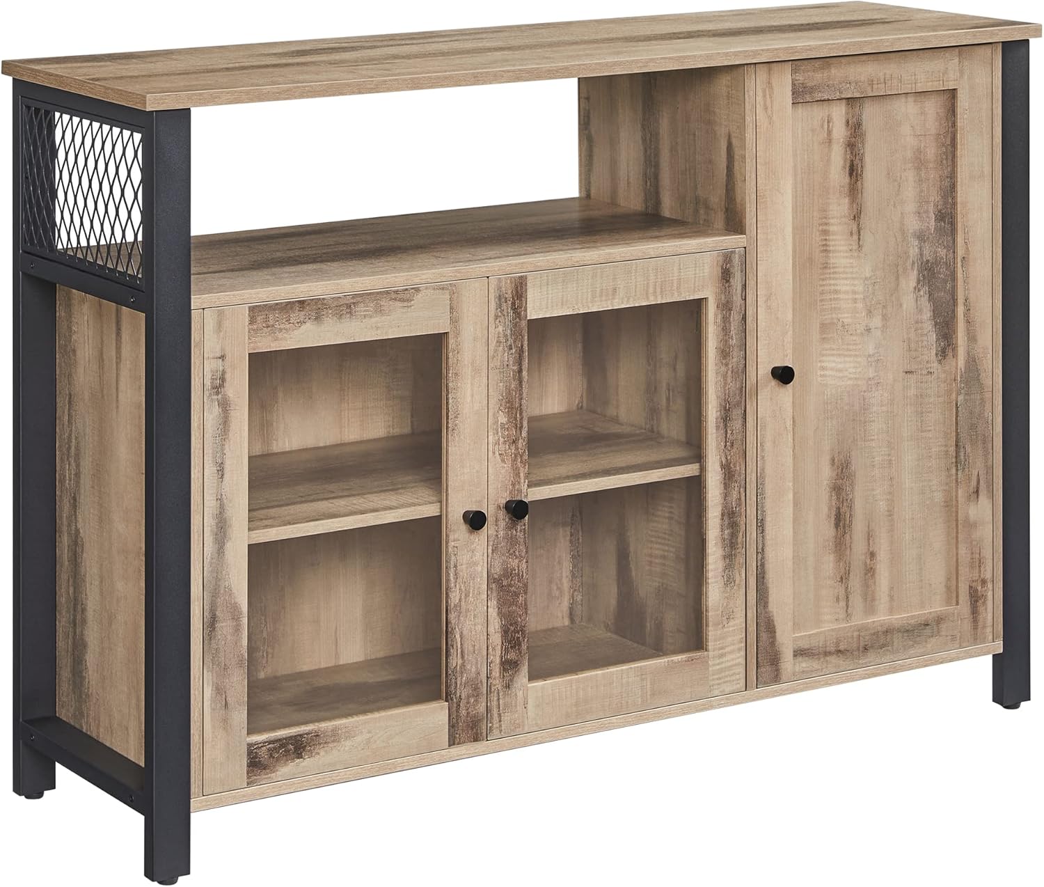 VASAGLE Sideboard, Küchenschrank, Aufbewahrungsschrank, mit 3 Türen, für Wohnzimmer, Küche, Esszimmer, 33 x 110 x 75 cm, Landhausstil, eichenbraun-schwarz LSC096B50